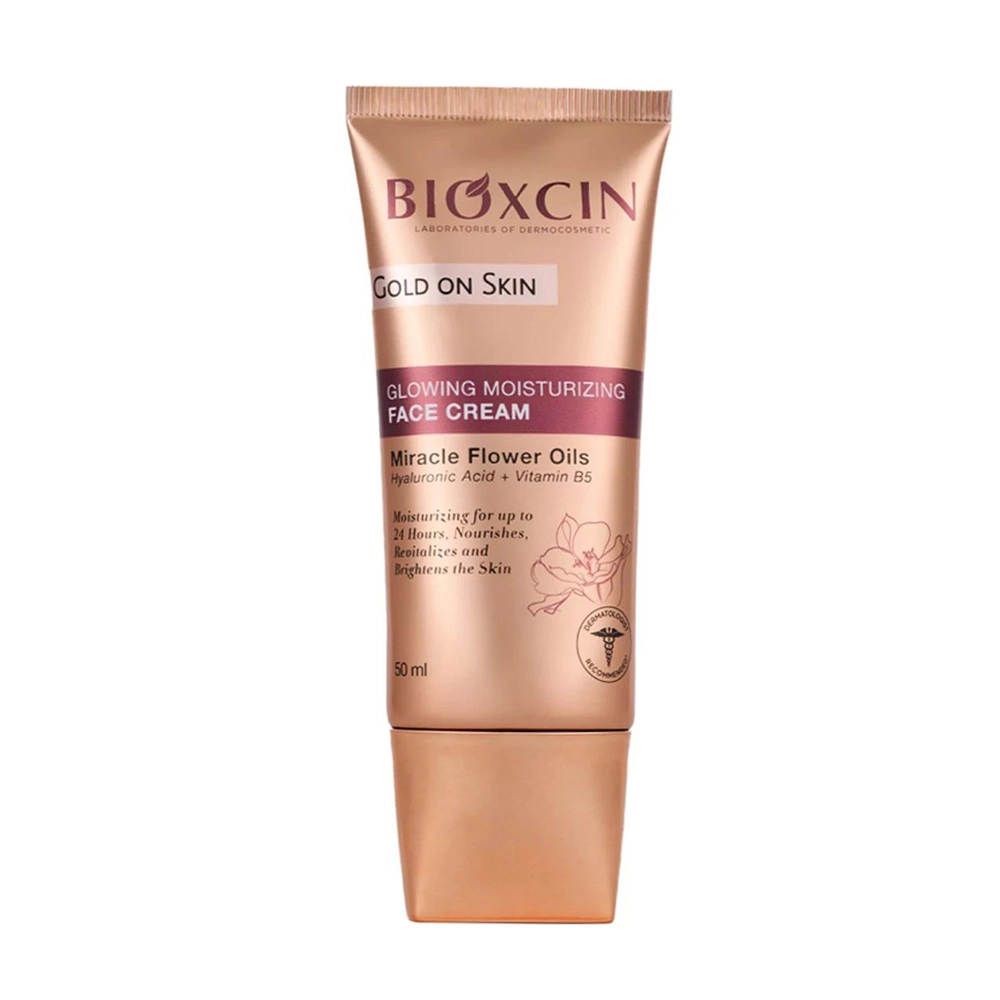 کرم درخشان کننده و مرطوب کننده صورت بیوکسین Bioxcin مدل Gold On Skin